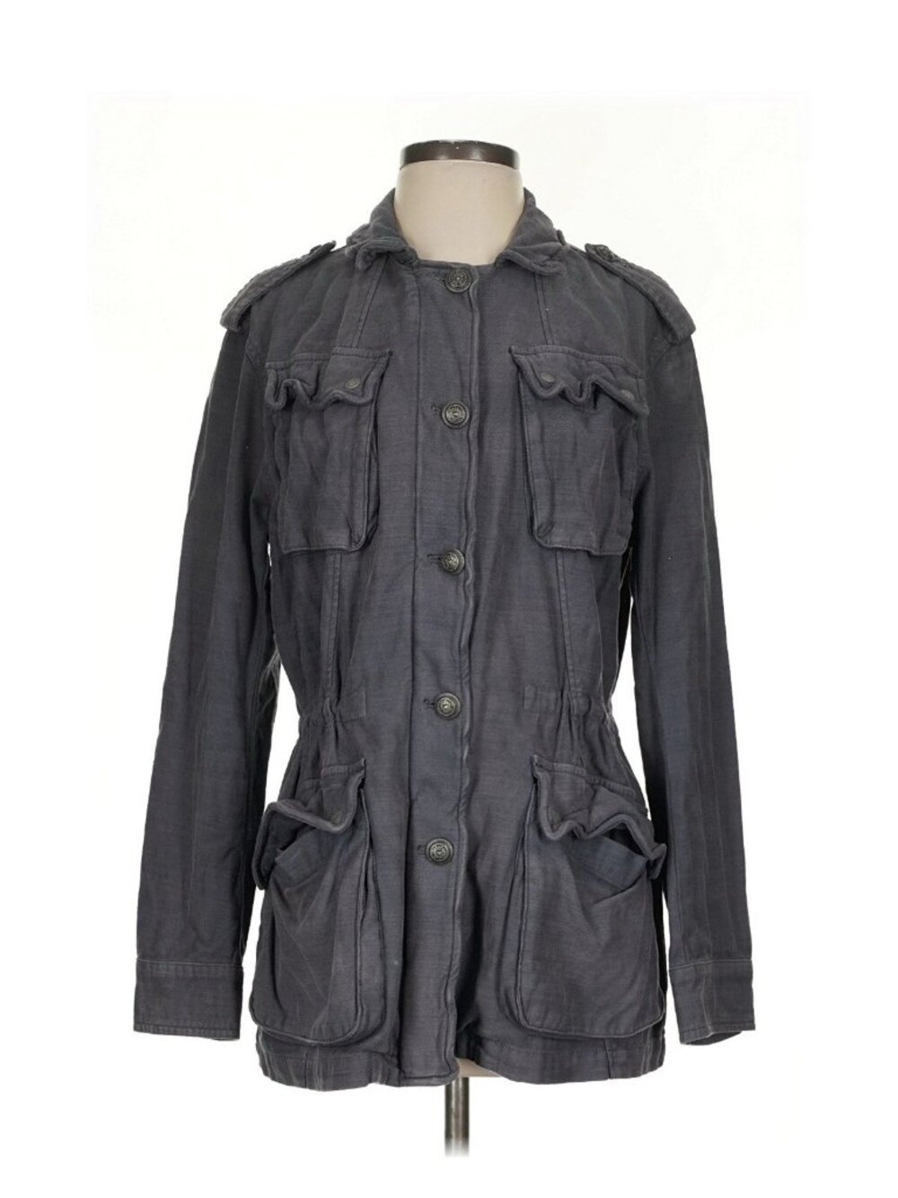 Free People Not Your Brothers Surplus Military Jacket S Gray Utility Ruffle